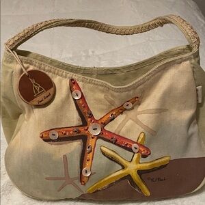 Paul Brent Cream & Yellow Starfish Canvas Shoulder Bag